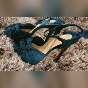 New Christian Louboutin Suede Peep Toe Platforms